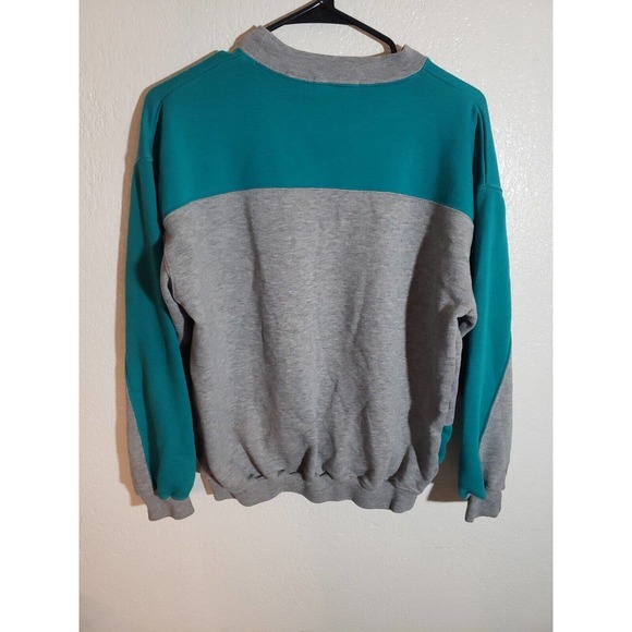 Vtg 90s Hunt Club Men's Medium Gray Green Color Block Crewneck Sweatshirt - Picture 5 of 11